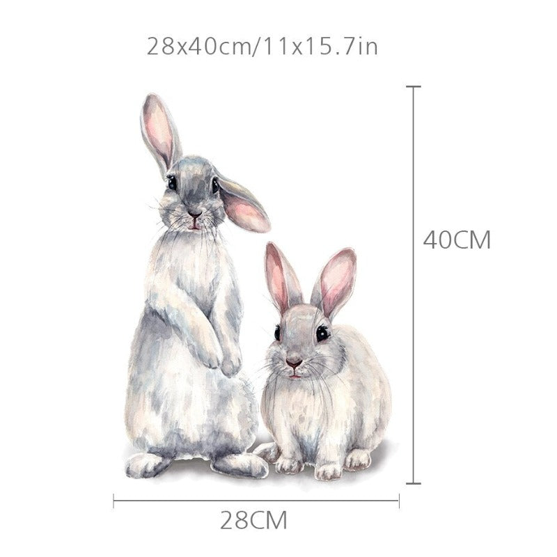 Watercolor Grey Baby Rabbits Floral - Removable Wall Decal | Bowlift