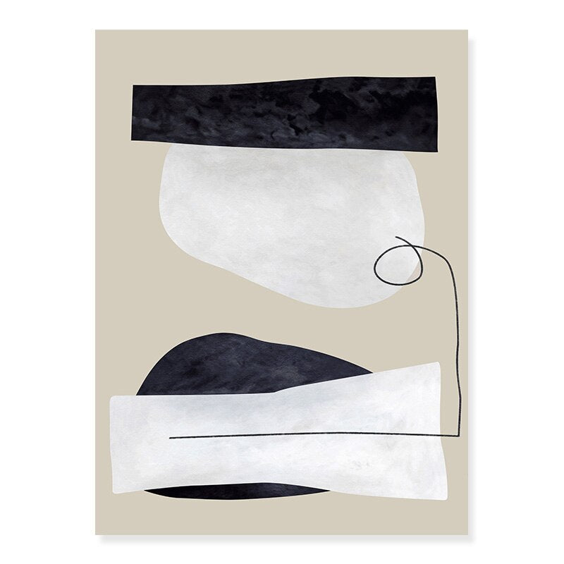 Abstract Geometric Beige & Black Lines - Canvas Wall Art Print | Bowlift