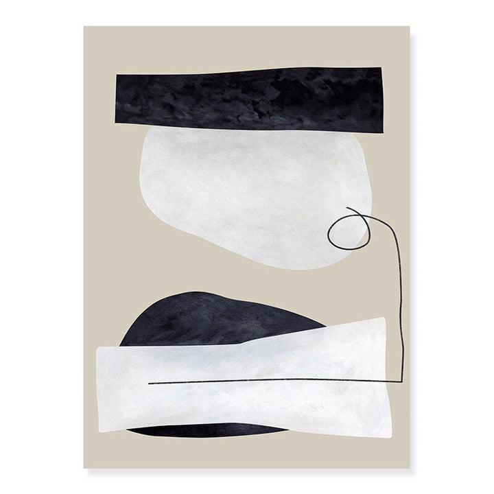 Abstract Geometric Beige & Black Lines - Canvas Wall Art Print | Bowlift