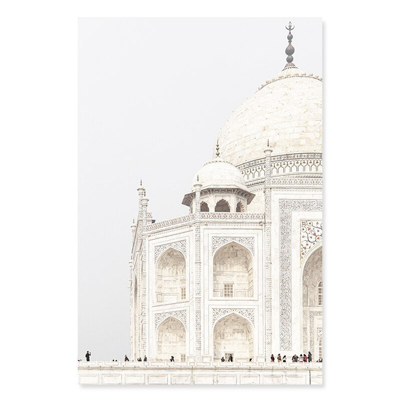 Bohemia Leaves Dried Plants Taj Mahal - Canvas Wall Art Print | Bowlift