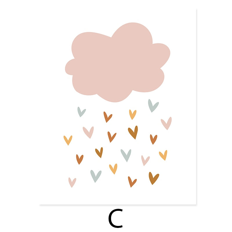 Boho Pink Rainbow Clouds Sunshine Nursery - Canvas Wall Art Print | Bowlift