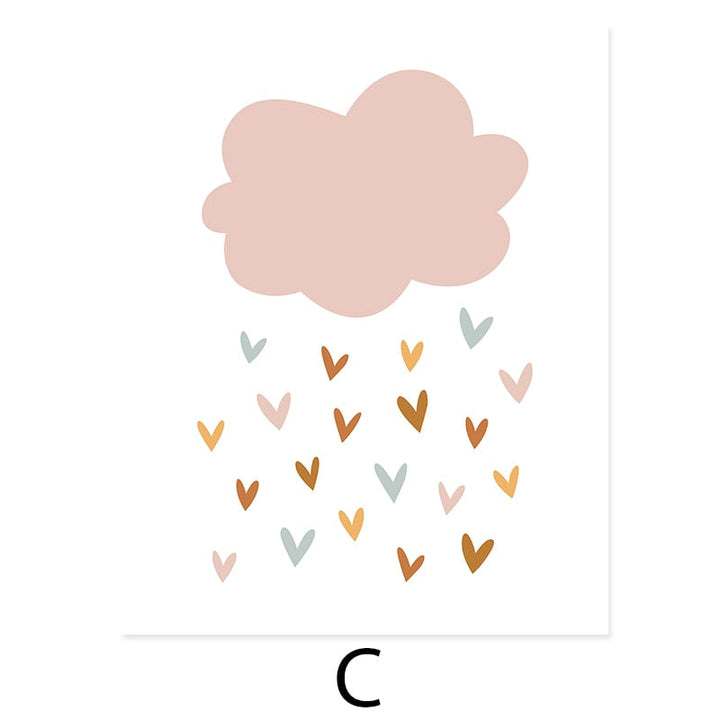Boho Pink Rainbow Clouds Sunshine Nursery - Canvas Wall Art Print | Bowlift