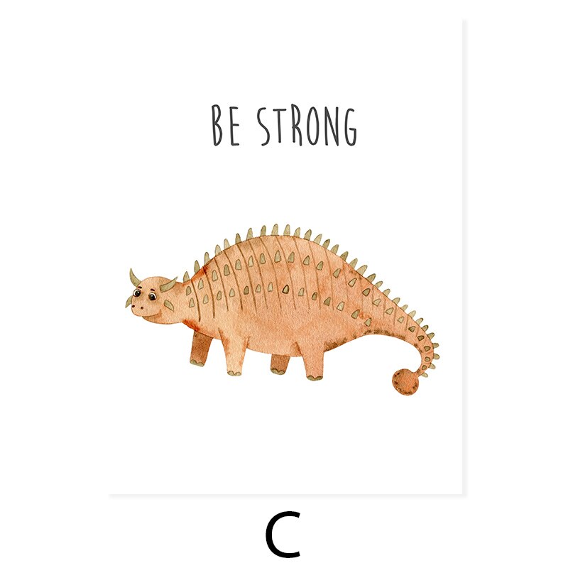 Cartoon Dinosaur Encouragement - Canvas Wall Art Print | Bowlift