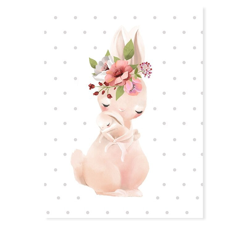Mother and Baby Rabbit Cute - Canvas Wall Art Print | Bowlift