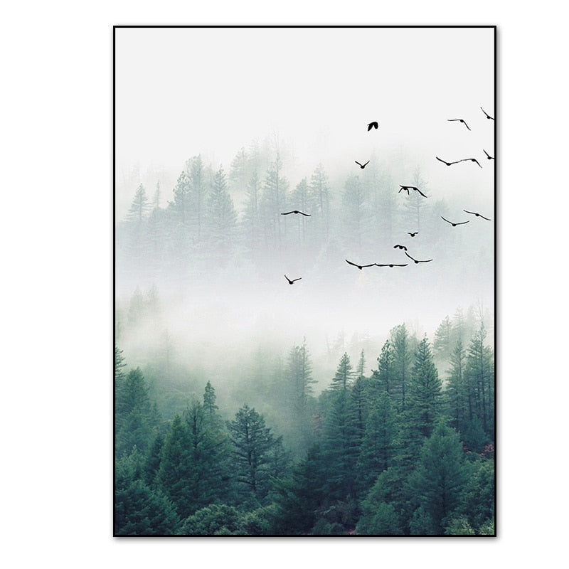 Nordic Fog Forest Landscape - Canvas Wall Art Print | Bowlift