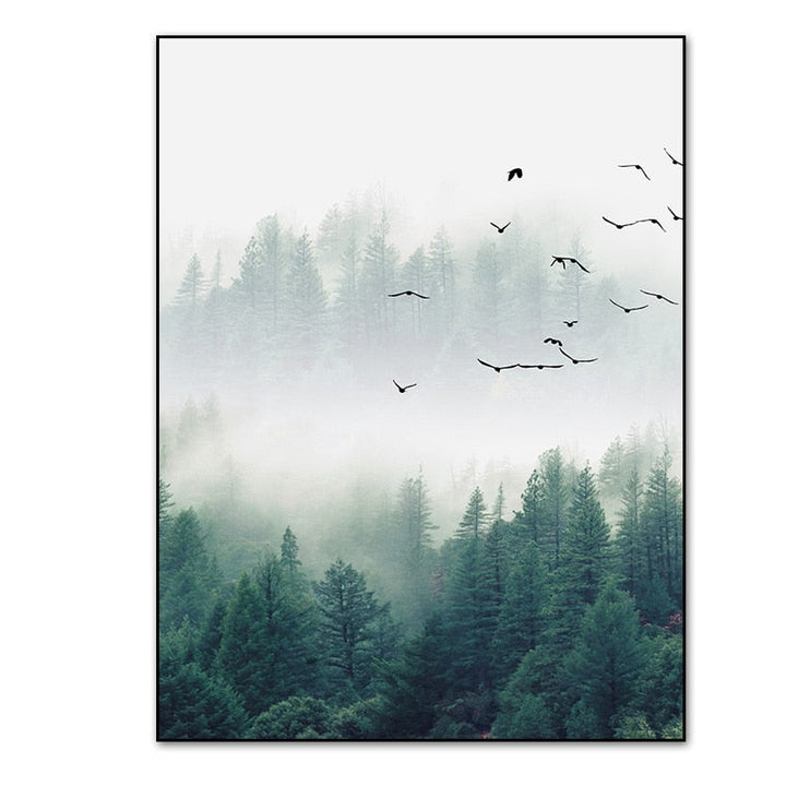 Nordic Fog Forest Landscape - Canvas Wall Art Print | Bowlift