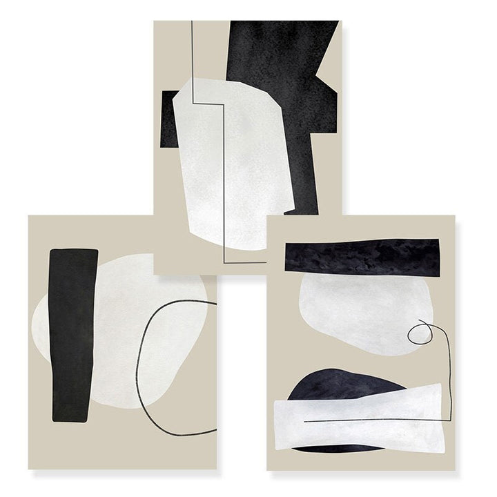 Abstract Geometric Beige & Black Lines - Canvas Wall Art Print | Bowlift