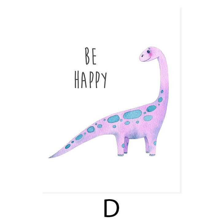Cartoon Dinosaur Encouragement - Canvas Wall Art Print | Bowlift
