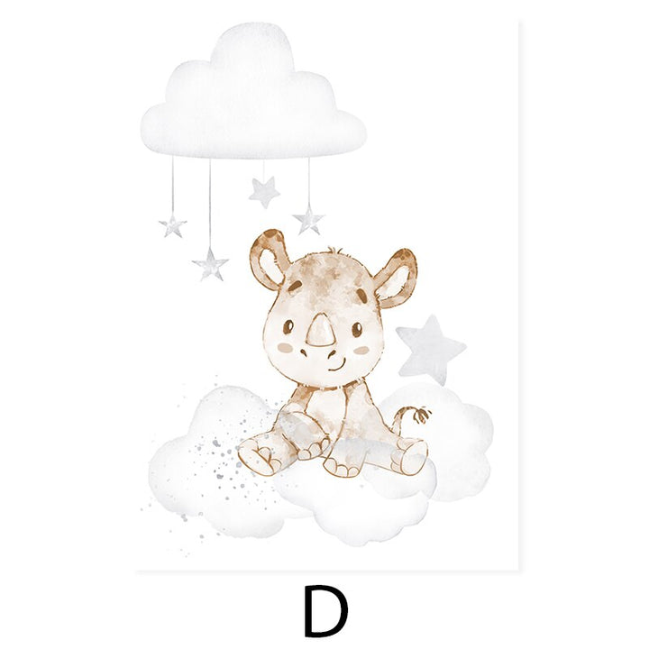 Cute Cartoon African Animals Nursery - Canvas Wall Art Print | Bowlift