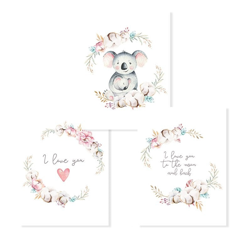 Loving Koala Mother & Baby Garland - Canvas Wall Art Print | Bowlift