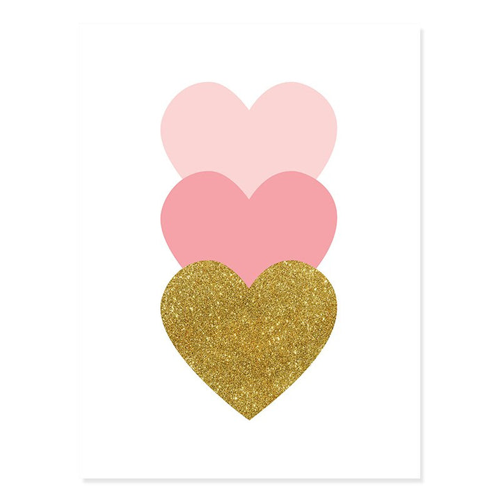 Modern Cartoon Pink Gold Heart Nursery - Canvas Wall Art Print | Bowlift