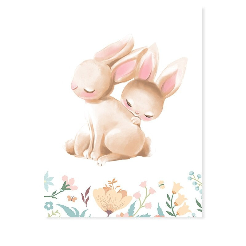 Mother and Baby Rabbit Cute - Canvas Wall Art Print | Bowlift