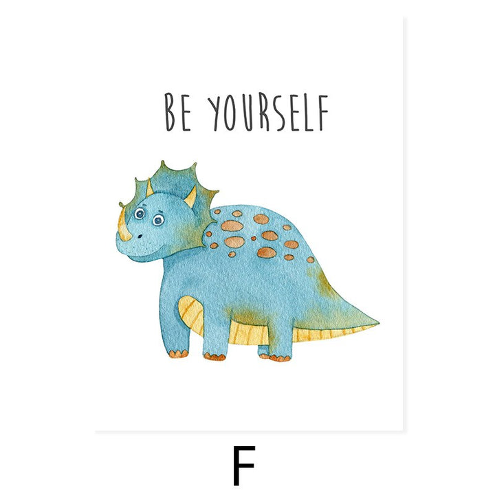 Cartoon Dinosaur Encouragement - Canvas Wall Art Print | Bowlift