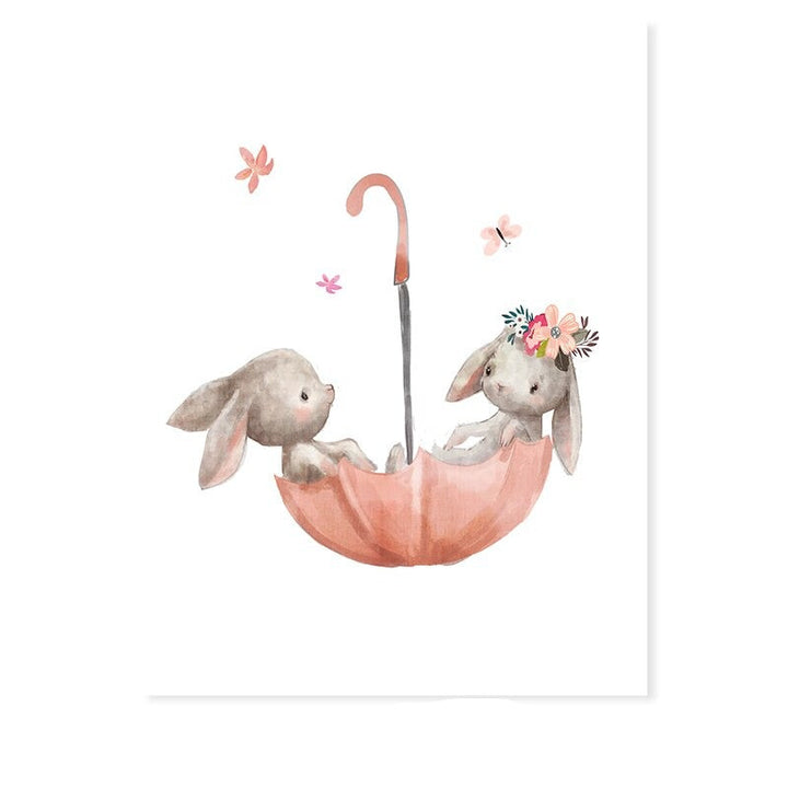 Mother and Baby Rabbit Cute - Canvas Wall Art Print | Bowlift