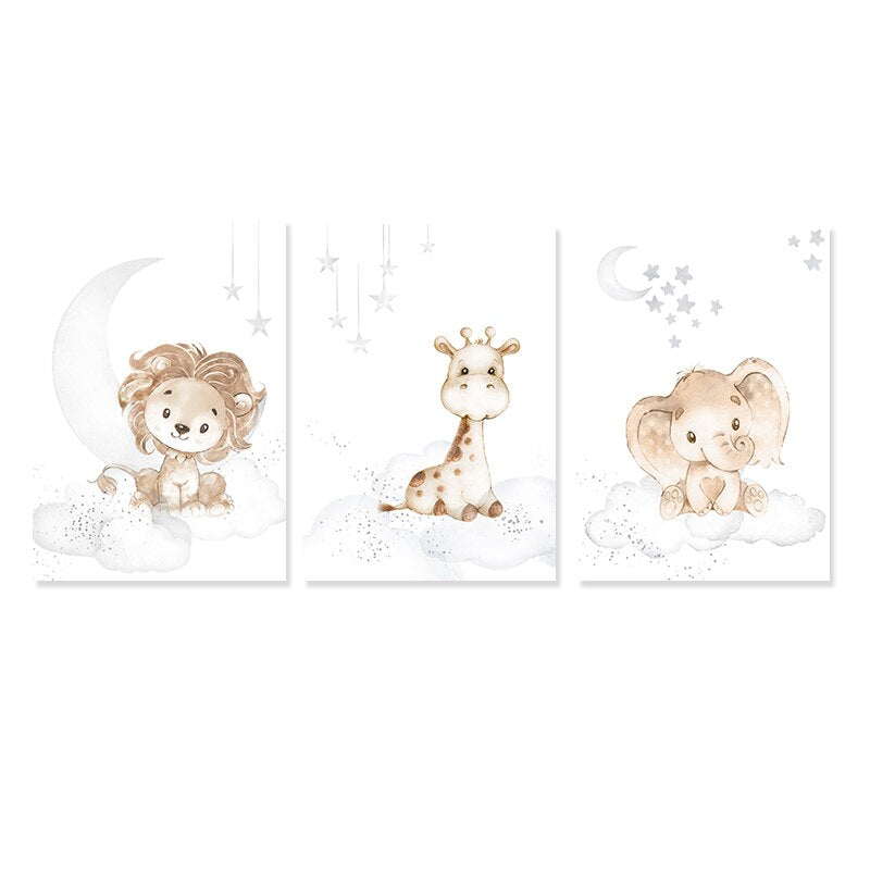 Cute Cartoon African Animals Nursery - Canvas Wall Art Print | Bowlift