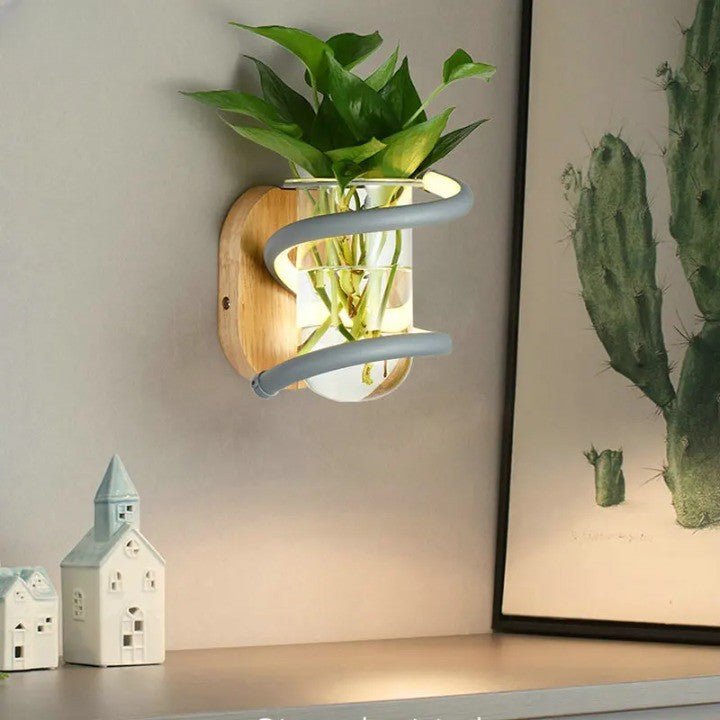 BowLift | VASELUX – Wooden Wall Lamp with Integrated LED & Decorative Vase
