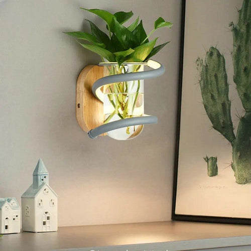 BowLift | VASELUX – Wooden Wall Lamp with Integrated LED & Decorative Vase