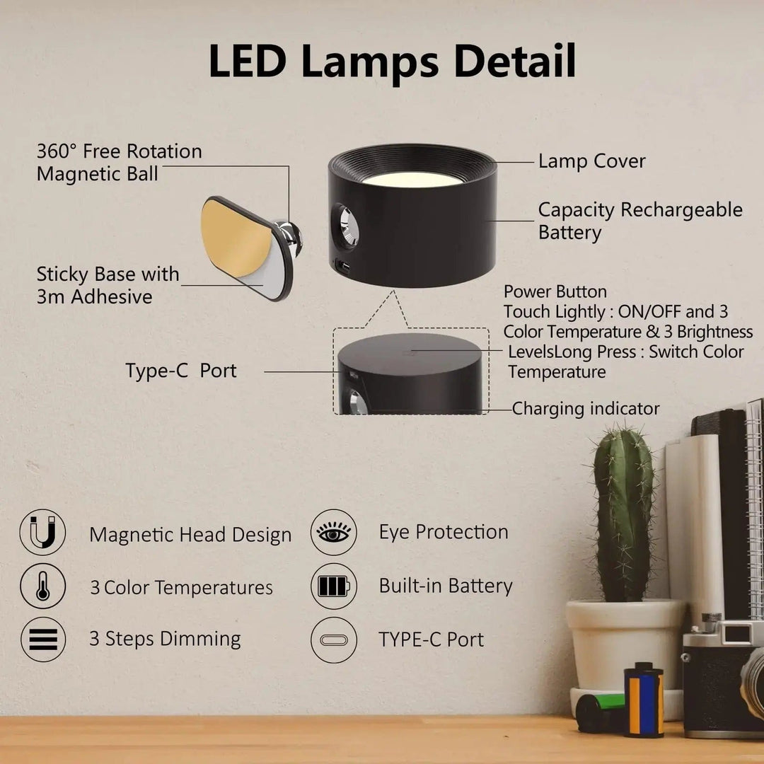BowLift | Battery Operated Wall Light | Rechargeable, 360° Adjustable & Wireless for Bedrooms, Hallways & Reading Corners
