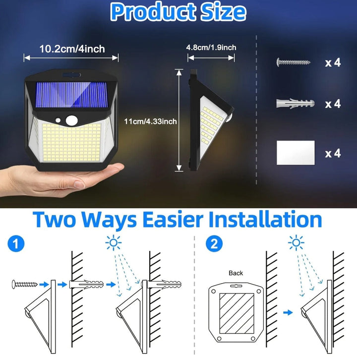 BowLift | 2x Solar LED Wall Light with Motion Sensor | Waterproof, 270° Wide Angle & 3 Modes for Outdoor Security in Gardens and Yards