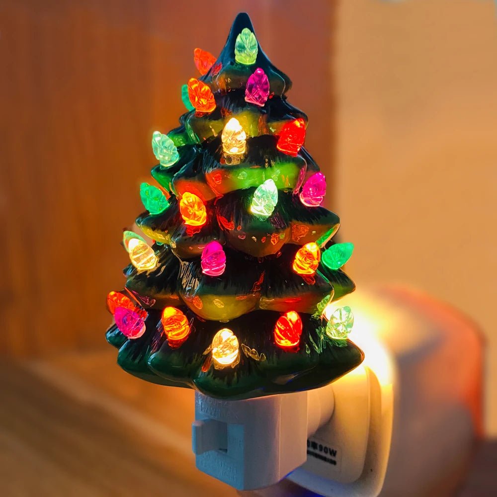 BowLift | Vintage Ceramic Christmas Tree Night Light – Hand-Painted Plug-In Holiday Glow