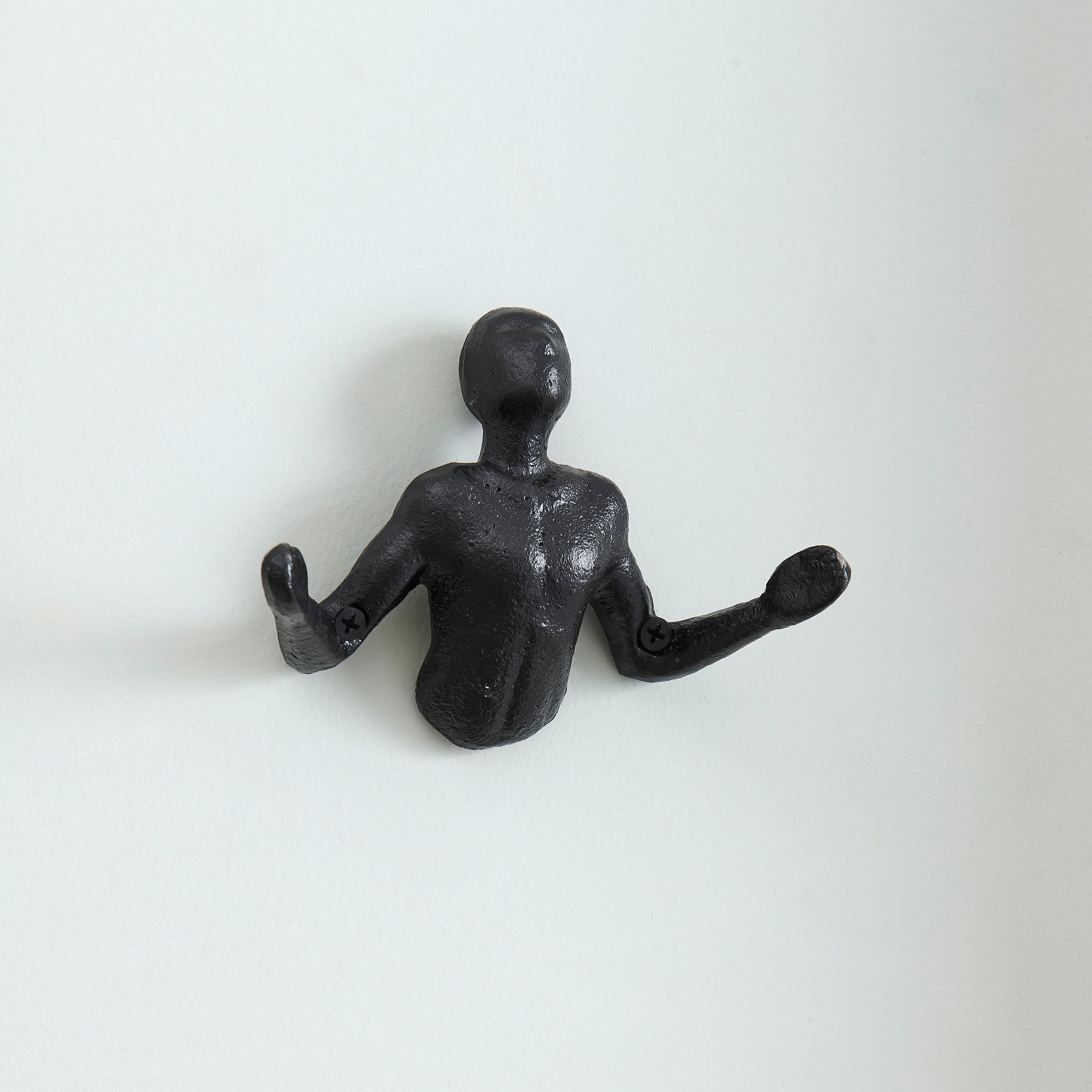 BowLift | Protruding "Palms Up" Cast Iron Decorative Black Wall Mount Hooks (Set of 2)