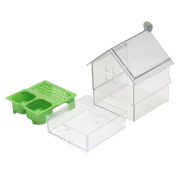 External bird feeder and bathhouse – space-saving anti-spill feeding solution | Bowlift