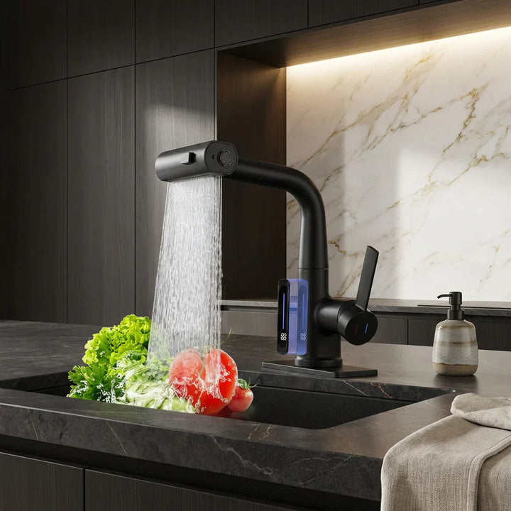 Pull-out kitchen faucet with LED & 5 spray modes | Bowlift