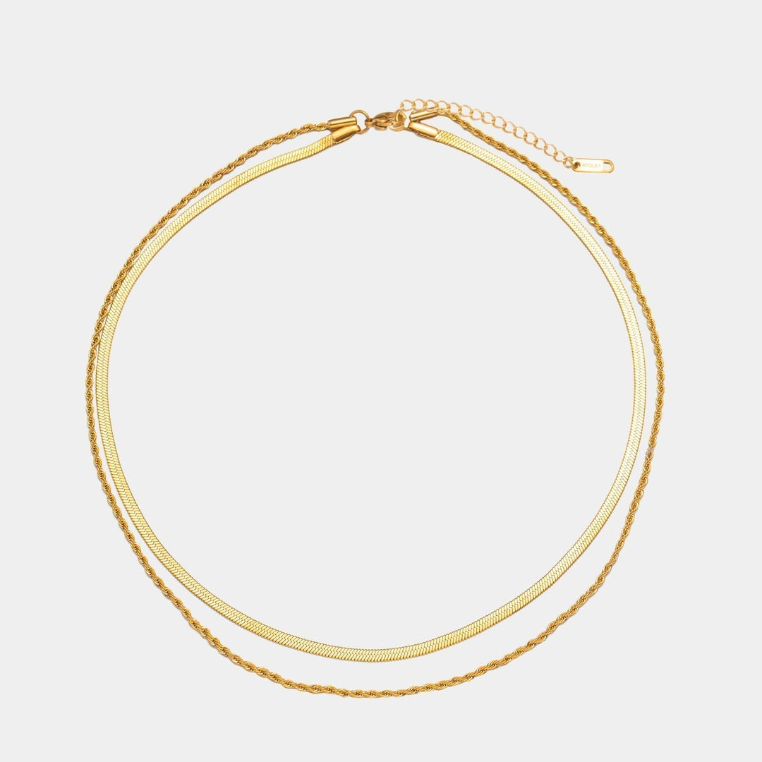 BowLift | Women’s Layered Necklace | Gold Herringbone Choker & Rope Chain | Waterproof
