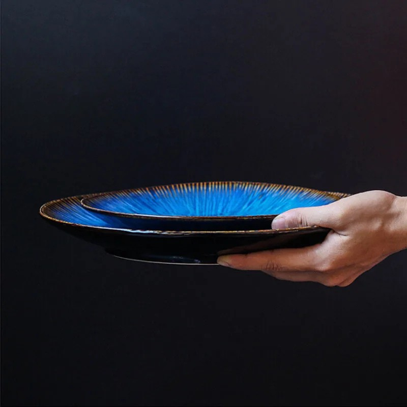 Western Style Ceramic Dish Deep Blue Pasta Plate Kitchen Tableware | Bowlift