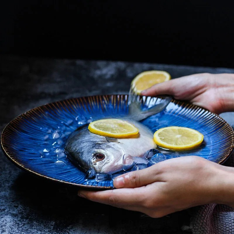 Western Style Ceramic Dish Deep Blue Pasta Plate Kitchen Tableware | Bowlift