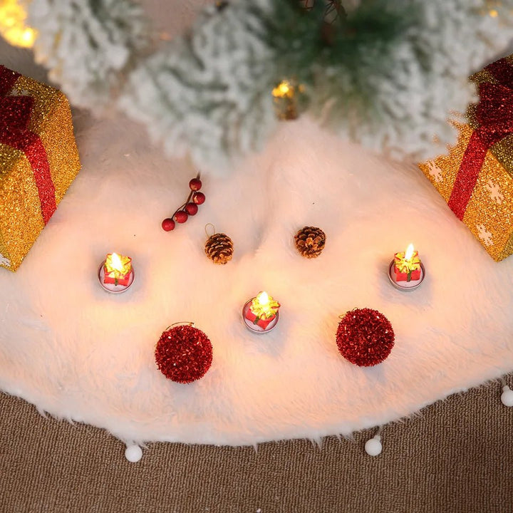 BowLift | White Faux Fur Christmas Tree Skirt – Elegant Plush Carpet for Holiday Décor & New Year Charm