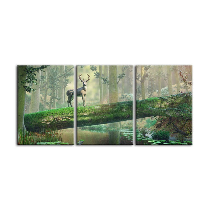 Enchanted Forest Deer-Canvas Wall Art Painting 3 Pieces | Bowlift