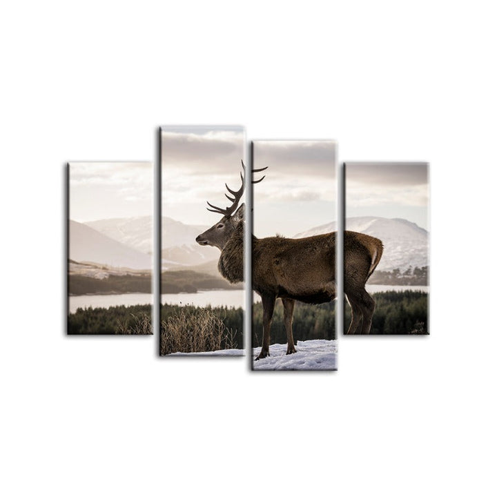 4 Piece Somber Winter Deer - Canvas Wall Art Painting | Bowlift