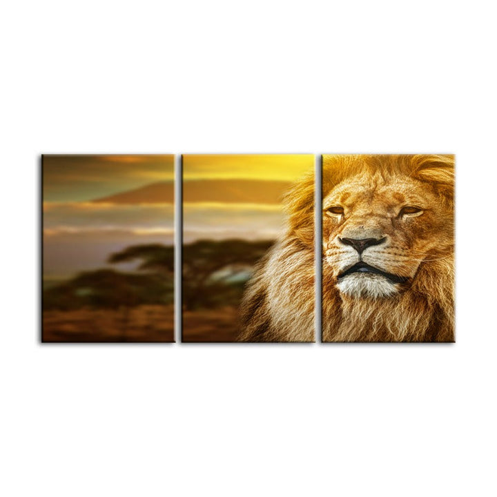 Unamused Lion-Canvas Wall Art Painting 3 Pieces | Bowlift