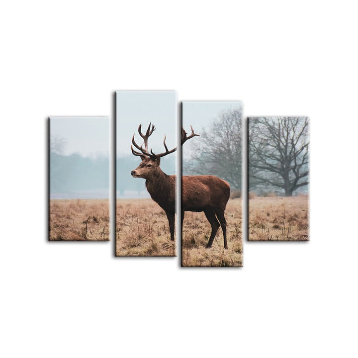 4 Piece Regal Deer in the Plains - Canvas Wall Art Painting | Bowlift