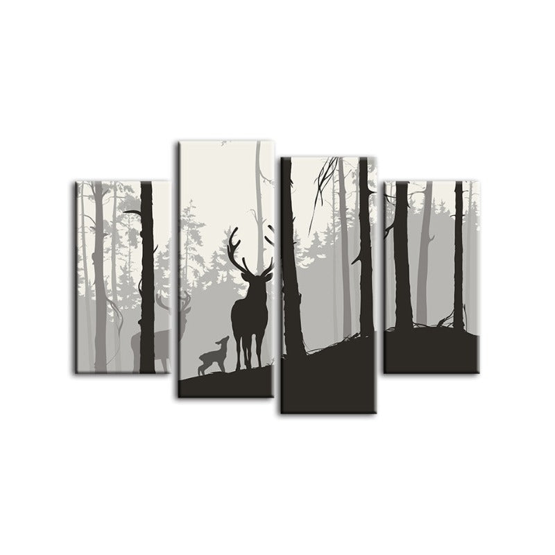 4 Piece Silhouette Deer Family - Canvas Wall Art Painting | Bowlift