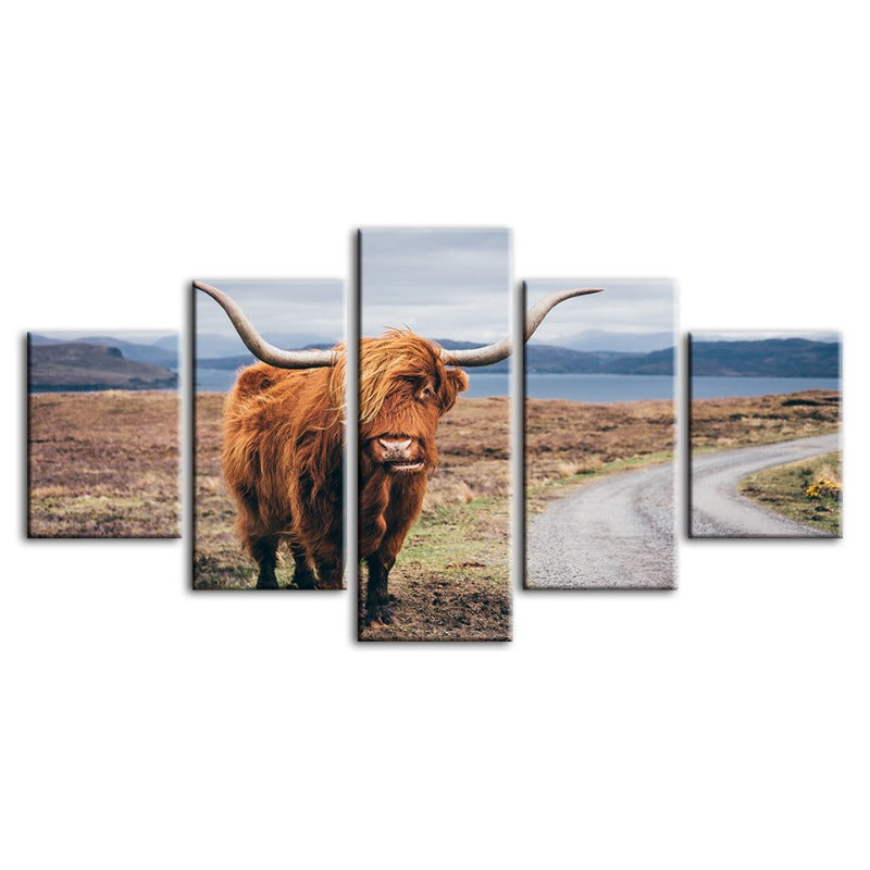 5 Piece Beautiful Brown Cow - Canvas Wall Art Painting | Bowlift