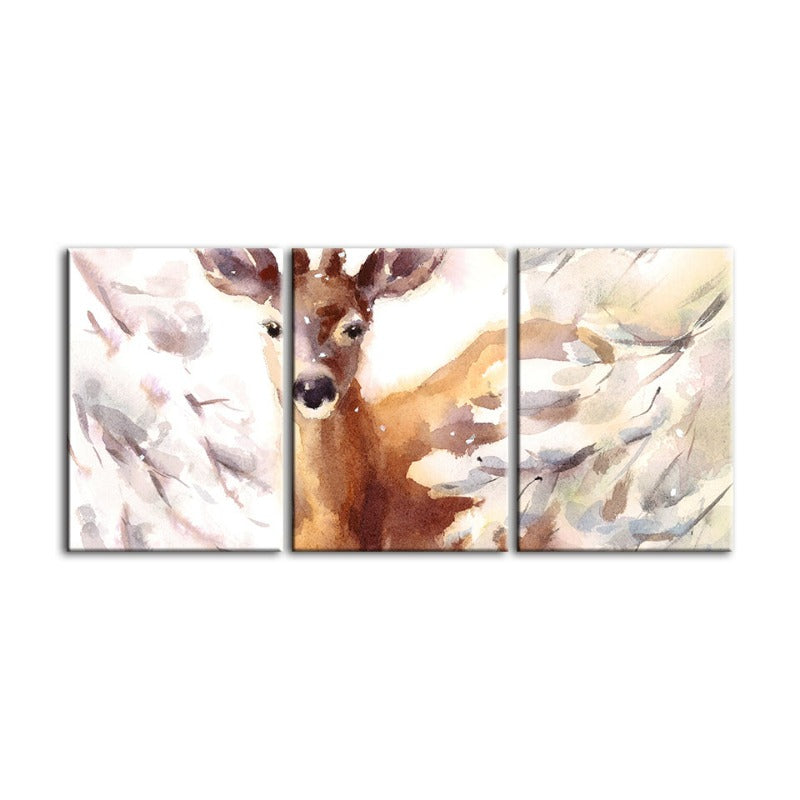 Young Elegant Deer-Canvas Wall Art Painting 3 Pieces | Bowlift