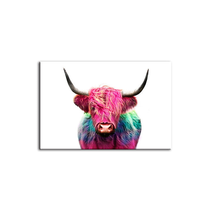 Colorful Pink Cow - Canvas Wall Art Painting | Bowlift