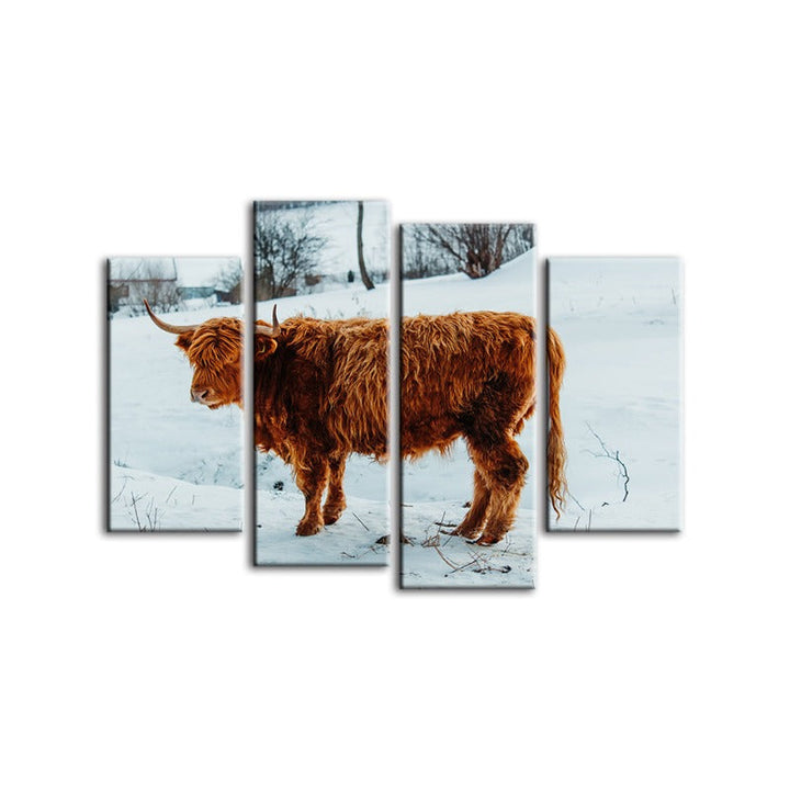 4 Piece Curly Haired Cow - Canvas Wall Art Painting | Bowlift