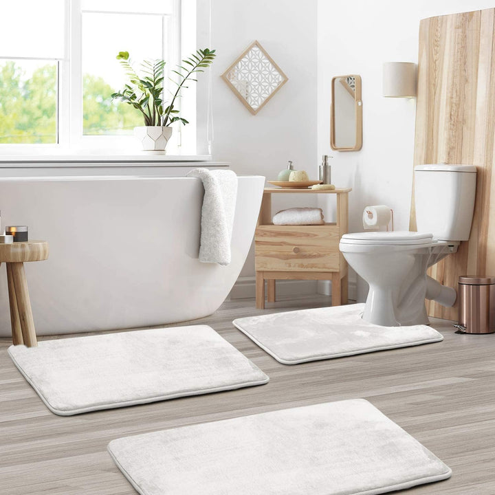 BowLift | VelvaLuxe 3-piece Memoryfoam Bath Mat Set – Non-slip, Absorbent and Washable