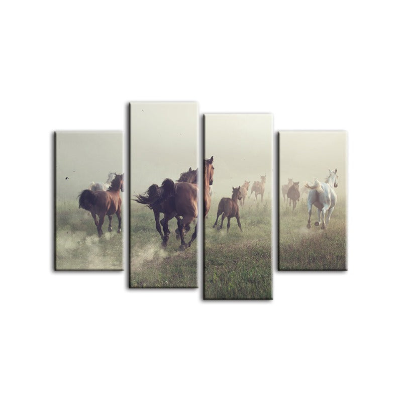 4 Piece Running Horses - Canvas Wall Art Painting | Bowlift
