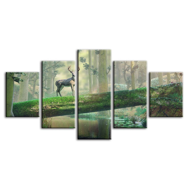 5 Piece Enchanted Forest Deer - Canvas Wall Art Painting | Bowlift