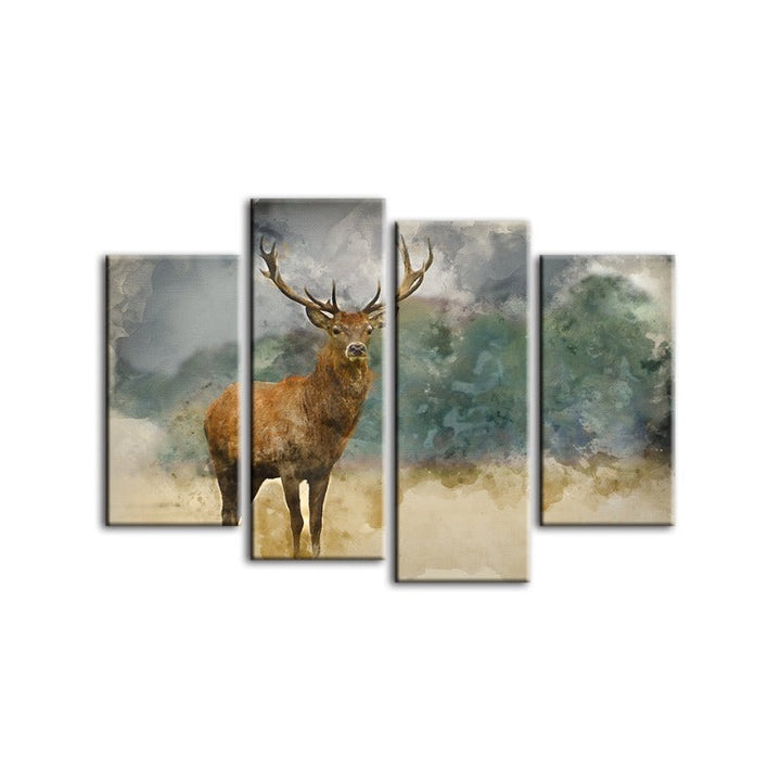 4 Piece Watercolor Plains Deer - Canvas Wall Art Painting | Bowlift