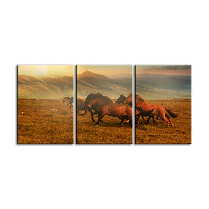 Running Horses With Beautiful Landscape-Canvas Wall Art Painting 3 Pieces | Bowlift