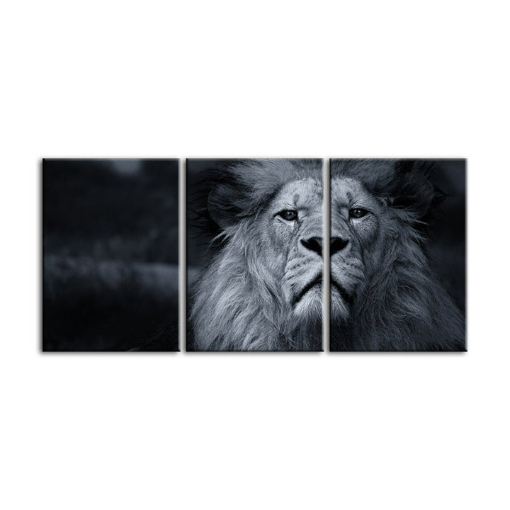 Grayscale Concerned Lion-Canvas Wall Art Painting 3 Pieces | Bowlift