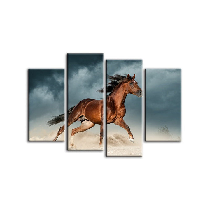 4 Piece Brown Horse in Desert - Canvas Wall Art Painting | Bowlift