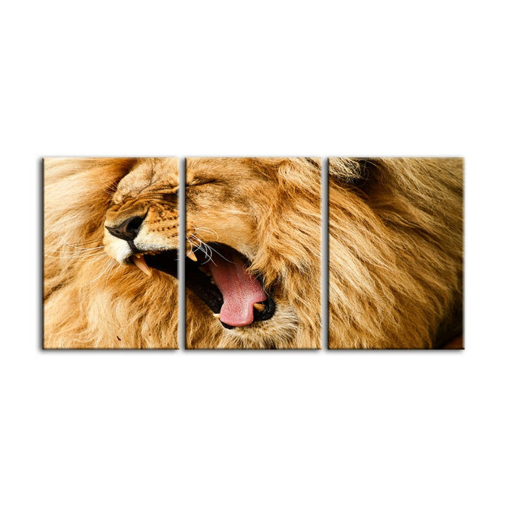 Enraged Lion's Roar-Canvas Wall Art Painting 3 Pieces | Bowlift