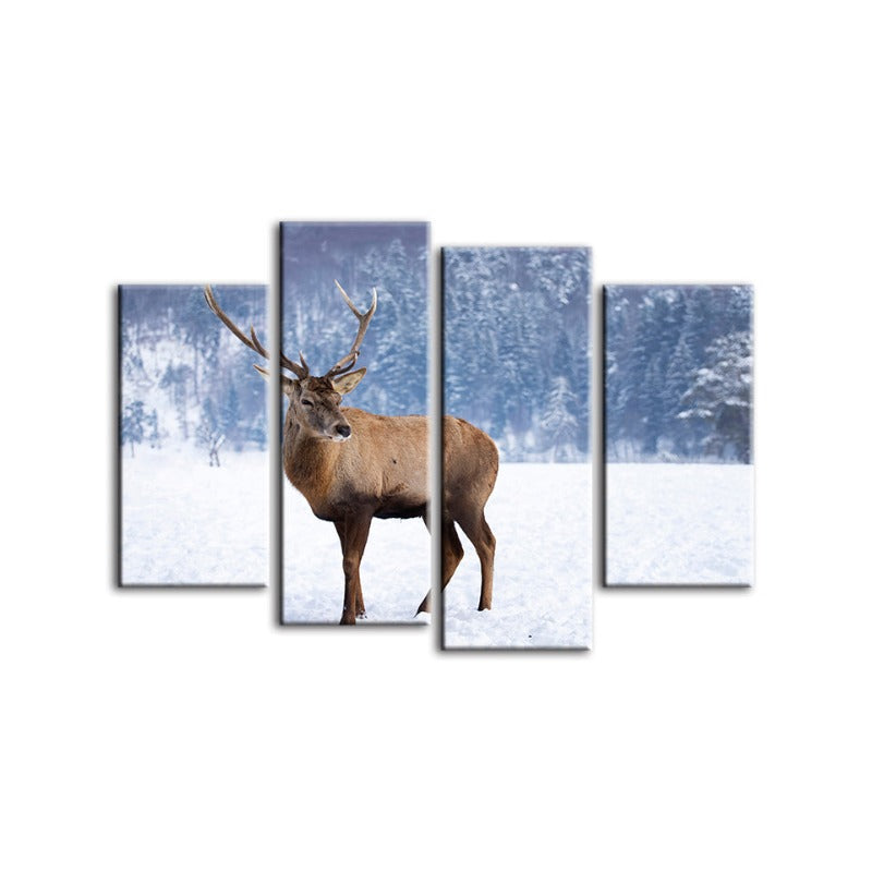 4 Piece Snowy Landscape Deer - Canvas Wall Art Painting | Bowlift