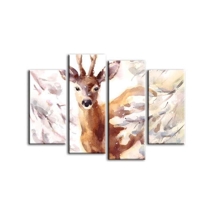 4 Piece Young Elegant Deer - Canvas Wall Art Painting | Bowlift